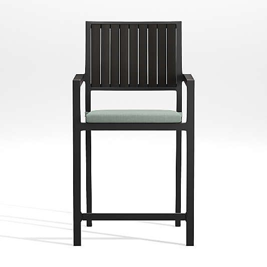 Alfresco Black Outdoor Counter Stool with Spa Blue Sunbrella ® Dining Chair/Counter Stool Cushion