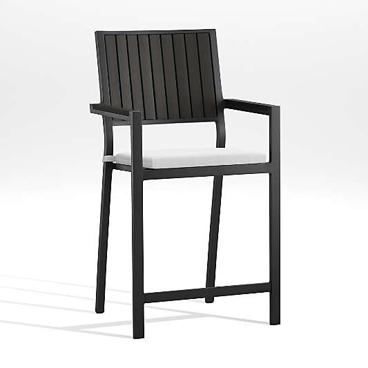 Alfresco Black Outdoor Counter Stool with White Sunbrella ® Dining Chair/Counter Stool Cushion