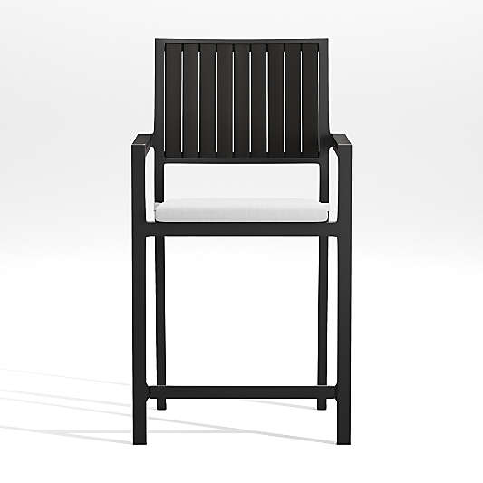 Alfresco Black Outdoor Counter Stool with White Sunbrella ® Dining Chair/Counter Stool Cushion