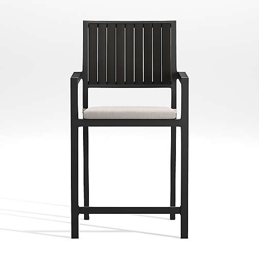 Alfresco Black Outdoor Counter Stool with Ash Brown Sunbrella ® Dining Chair/Counter Stool Cushion