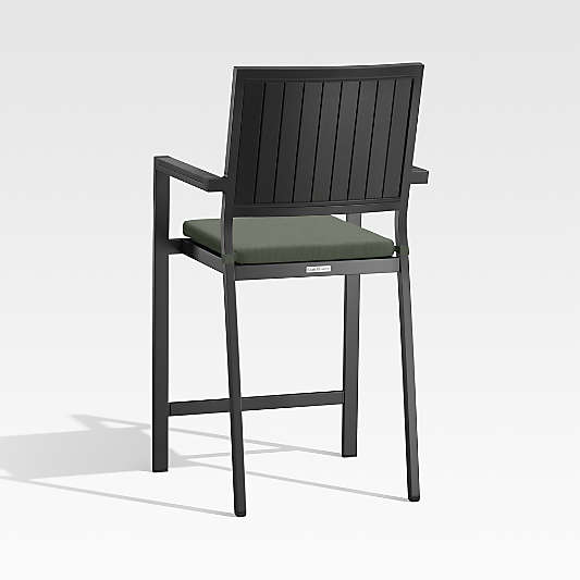 Alfresco 24" Black Outdoor Counter Stool with Sage Green Sunbrella ® Dining Chair/Counter Stool Cushion