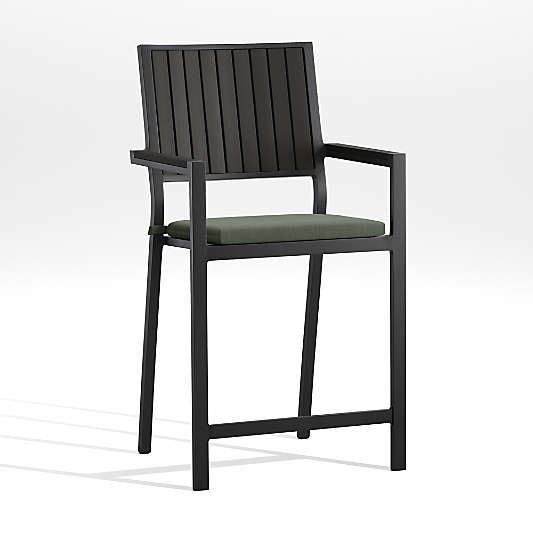 Alfresco 24" Black Outdoor Counter Stool with Sage Green Sunbrella ® Dining Chair/Counter Stool Cushion