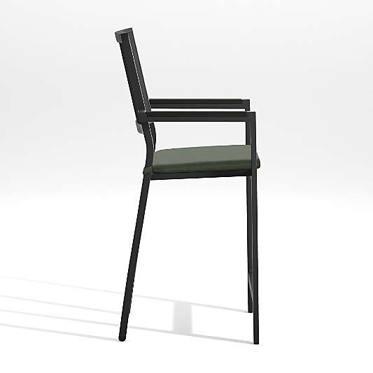 Alfresco 24" Black Outdoor Counter Stool with Sage Green Sunbrella ® Dining Chair/Counter Stool Cushion