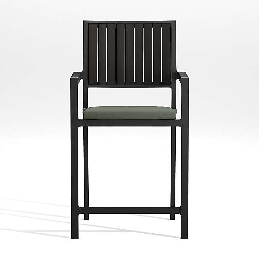 Alfresco 24" Black Outdoor Counter Stool with Sage Green Sunbrella ® Dining Chair/Counter Stool Cushion