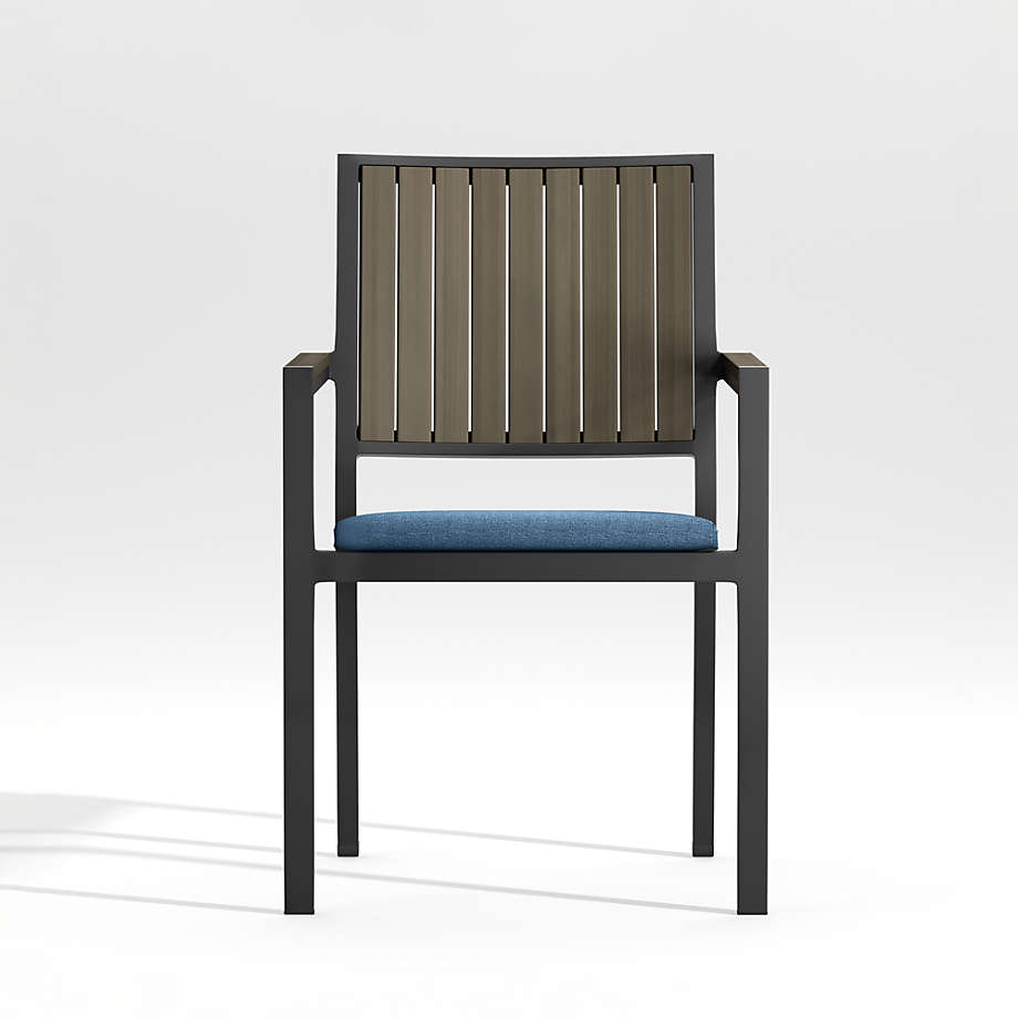 Alfresco II Grey Outdoor Patio Dining Arm Chair with Sapphire Sunbrella