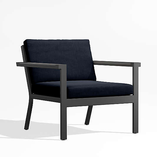 Alfresco Black Metal Petite Outdoor Lounge Chair with Navy Blue Sunbrella ® Cushions