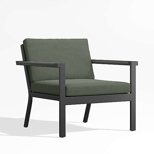 Alfresco Black Metal Petite Outdoor Lounge Chair with Sage Green Sunbrella ® Cushions