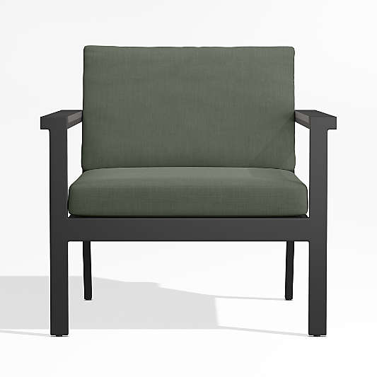 Alfresco Black Metal Petite Outdoor Lounge Chair with Sage Green Sunbrella ® Cushions