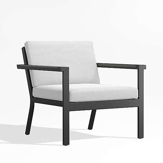 Alfresco Black Metal Petite Outdoor Lounge Chair with White Sunbrella ® Cushions
