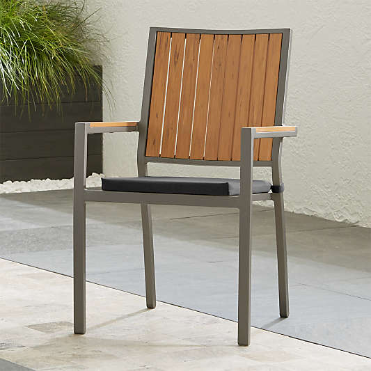 Alfresco Natural Dining Arm Chair with Charcoal Sunbrella ® Cushion