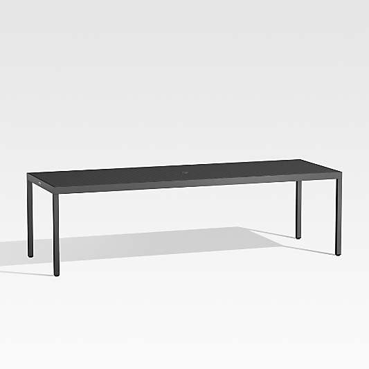 Alfresco 103" Black Metal Outdoor Dining Table Set with Silver Sunbrella ® Cushions