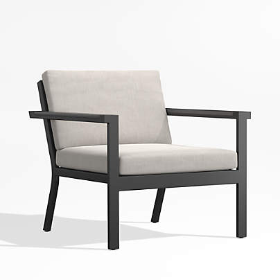 Alfresco Black Metal Petite Outdoor Lounge Chair with Silver Sunbrellaยฎ Cushions