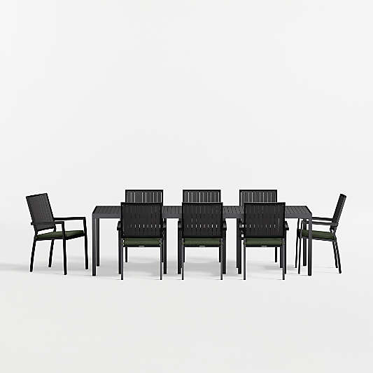Alfresco 103" Black Metal Outdoor Dining Table Set with with Cast Sage Sunbrella ® Cushions