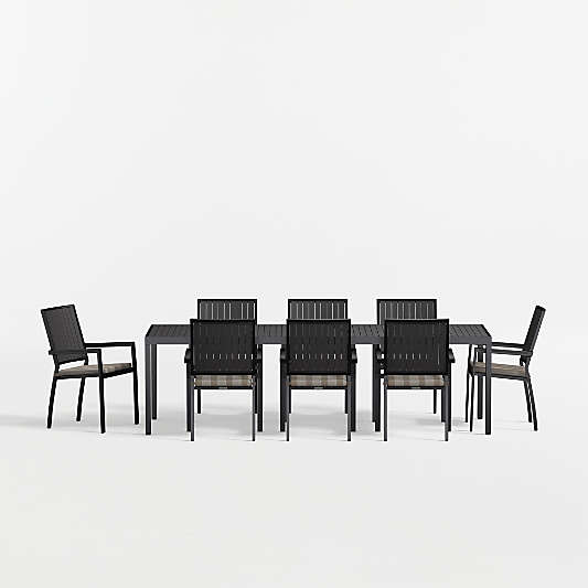 Alfresco 103" Black Metal Outdoor Dining Table Set with with Range Dune Stripe Sunbrella ® Cushions