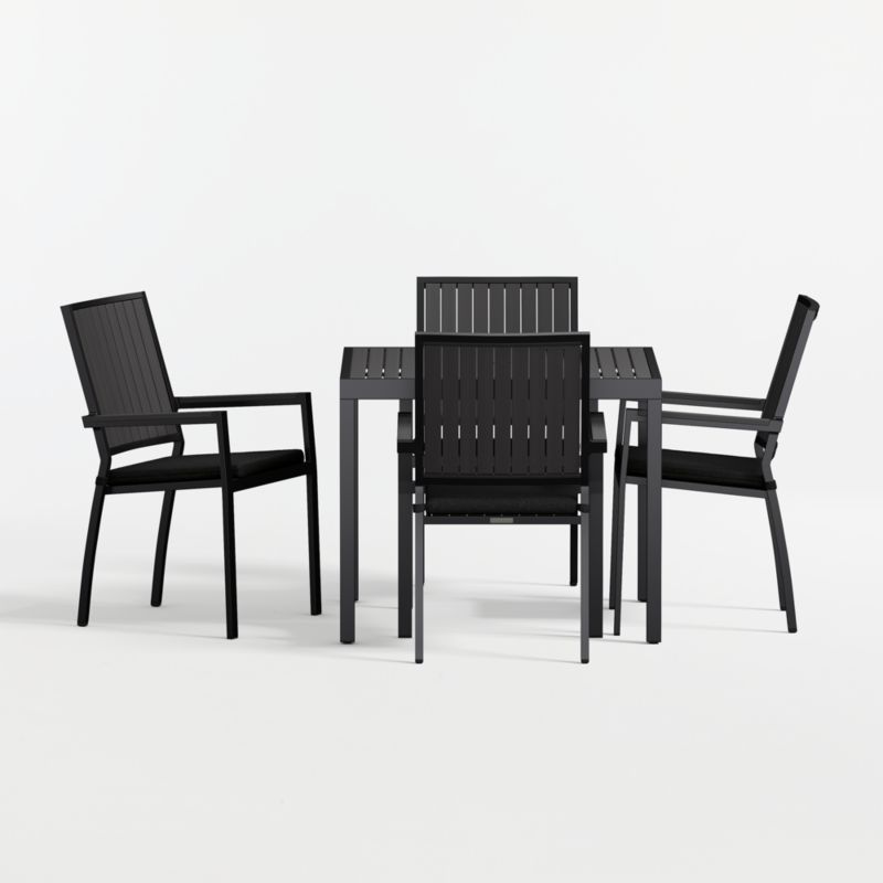 Viewing product image Alfresco 35" Black Metal Outdoor Cafe Table Set with Canvas Black Sunbrella ® Cushions - image 1 of 8
