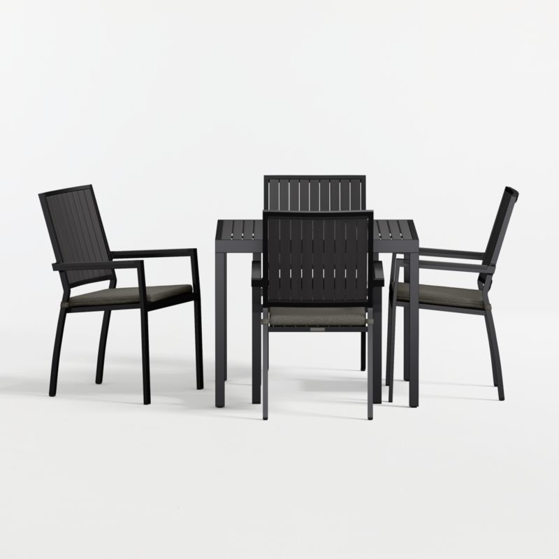 Viewing product image Alfresco 35" Black Metal Outdoor Cafe Table Set with Canvas Charcoal Sunbrella ® Cushions - image 1 of 8