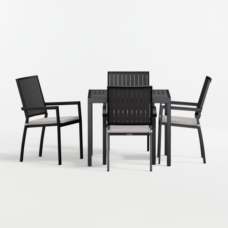 Viewing product image Alfresco 35" Black Metal Outdoor Cafe Table Set with Canvas Canvas Sunbrella ® Cushions - image 1 of 8