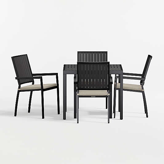 Alfresco 35" Black Metal Outdoor Cafe Table Set with Canvas Flax Sunbrella ® Cushions