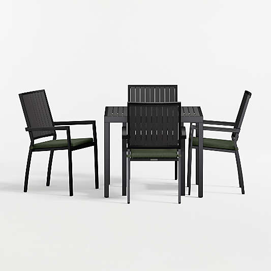 Alfresco 35" Black Metal Outdoor Cafe Table Set with Cast Sage Sunbrella ® Cushions
