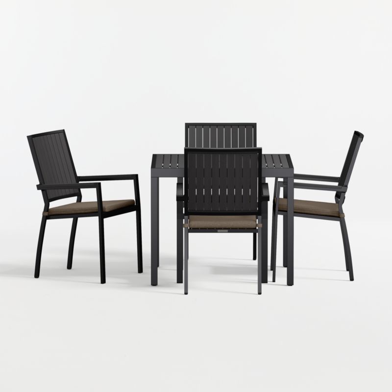 Viewing product image Alfresco 35" Black Metal Outdoor Cafe Table Set with Cast Shale Sunbrella ® Cushions - image 1 of 8