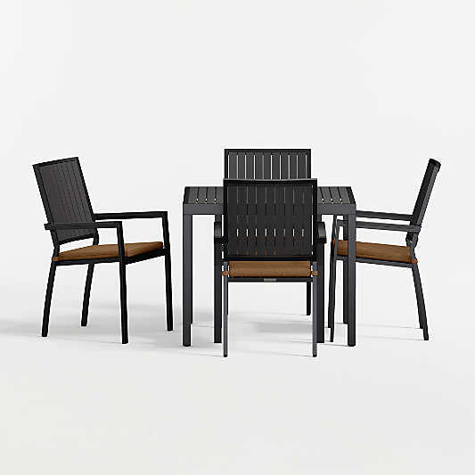 Alfresco 35" Black Metal Outdoor Cafe Table Set with Cast Teak Sunbrella ® Cushions