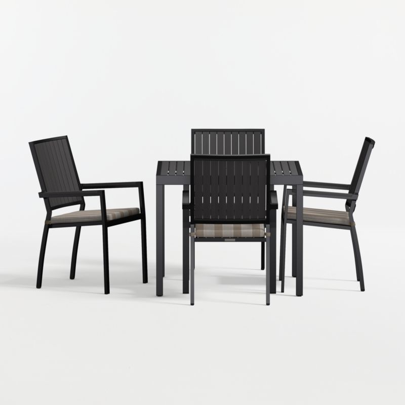 Viewing product image Alfresco 35" Black Metal Outdoor Cafe Table Set with Range Dune Stripe Sunbrella ® Cushions - image 1 of 8