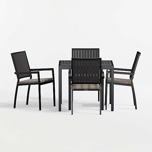 Alfresco 35" Black Metal Outdoor Cafe Table Set with Range Dune Stripe Sunbrella ® Cushions