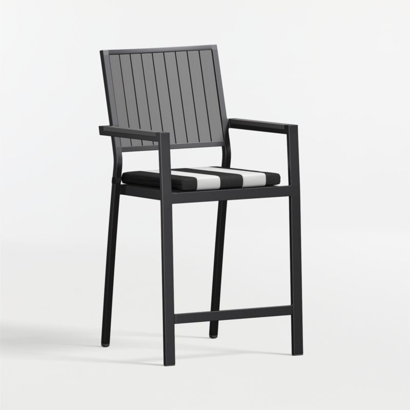 Alfresco Black Metal Outdoor Counter Stool with Black and White Cabana Stripe Sunbrella ® Cushion - image 2 of 6