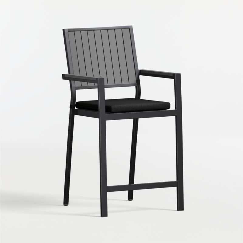 Alfresco Black Metal Outdoor Counter Stool with Canvas Black Sunbrella ® Cushion - image 2 of 6