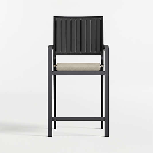 Alfresco Black Metal Outdoor Counter Stool with Canvas Flax Sunbrella ® Cushion