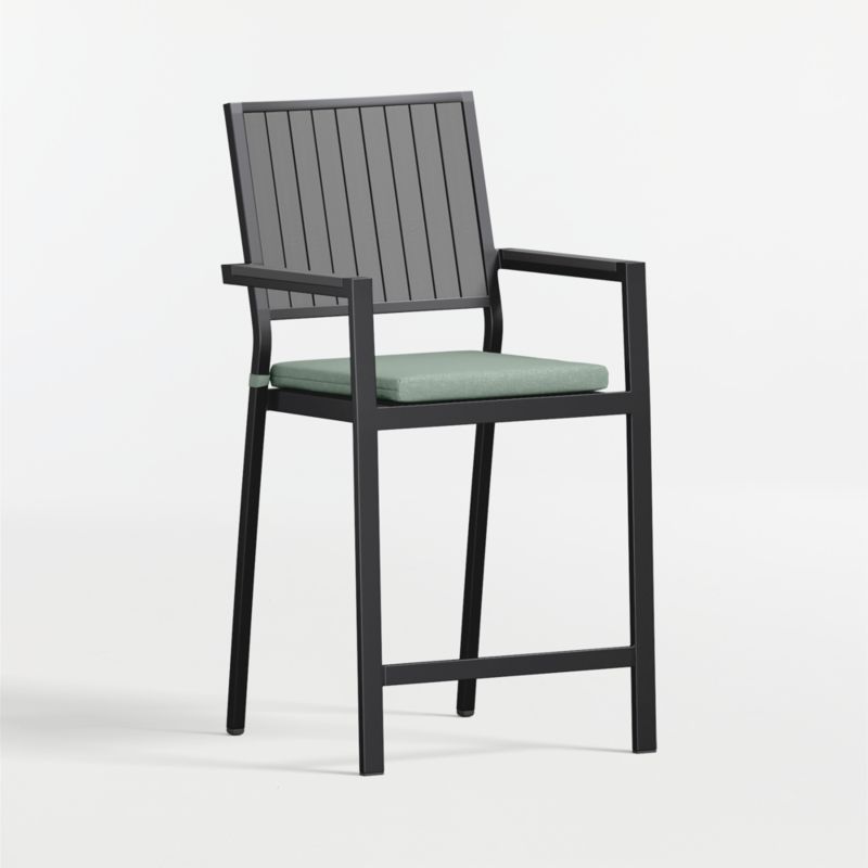 Alfresco Black Metal Outdoor Counter Stool with Canvas Spa Sunbrella ® Cushion - image 3 of 7