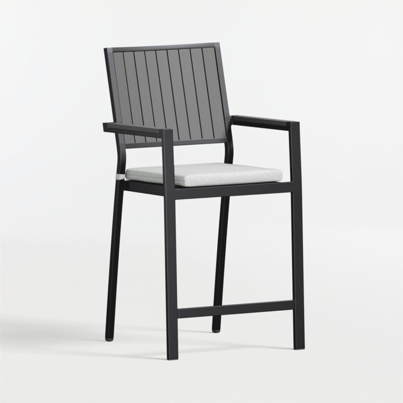 Alfresco Black Metal Outdoor Counter Stool with Canvas White Sunbrella ® Cushion - image 2 of 6