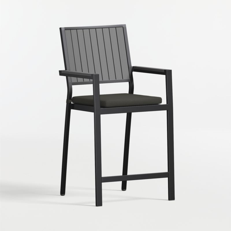 Alfresco Black Metal Outdoor Counter Stool with Cast Charcoal Sunbrella ® Cushion - image 4 of 8