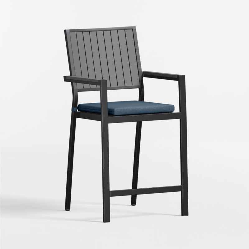 Alfresco Black Metal Outdoor Counter Stool with Cast Harbor Sunbrella ® Cushion - image 3 of 7
