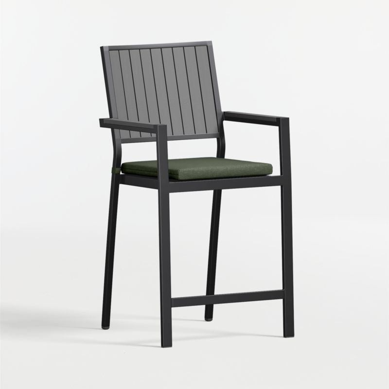 Alfresco Black Metal Outdoor Counter Stool with Cast Sage Sunbrella ® Cushion - image 3 of 7