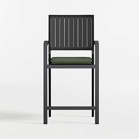 Alfresco Black Metal Outdoor Counter Stool with Cast Sage Sunbrella ® Cushion