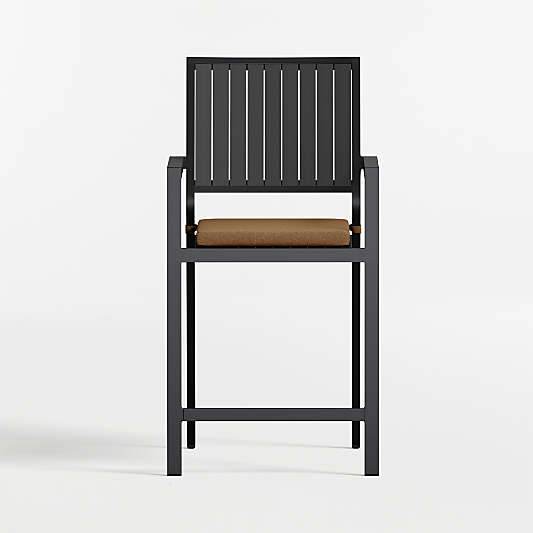 Alfresco Black Metal Outdoor Counter Stool with Cast Teak Sunbrella ® Cushion