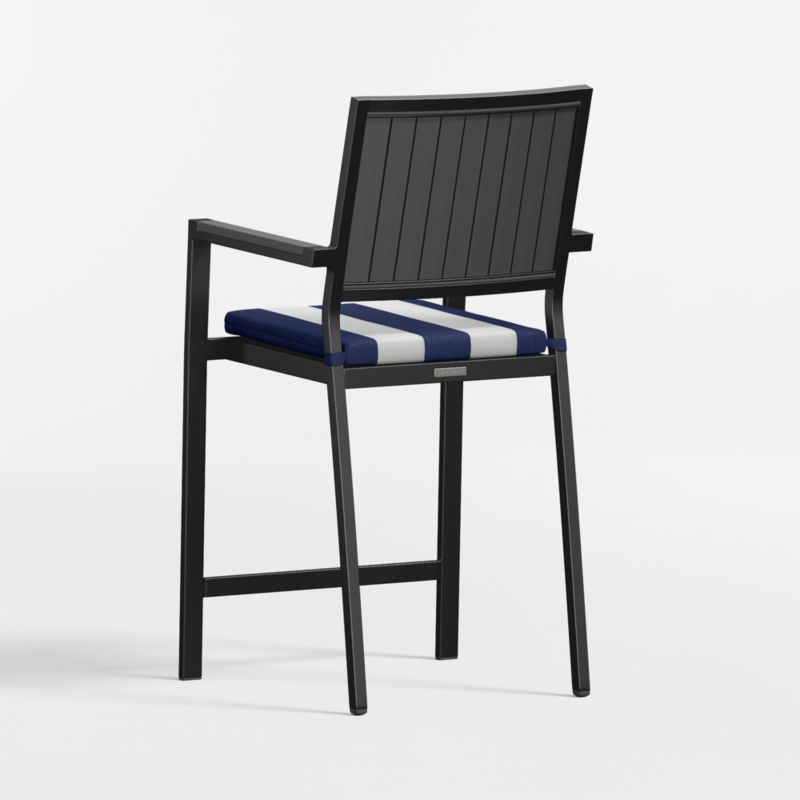 Alfresco Black Metal Outdoor Counter Stool with Navy and White Cabana Stripe Sunbrella ® Cushion - image 4 of 6