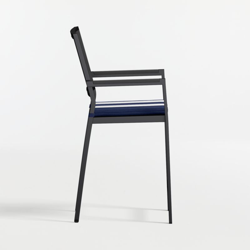 Alfresco Black Metal Outdoor Counter Stool with Navy and White Cabana Stripe Sunbrella ® Cushion - image 3 of 6