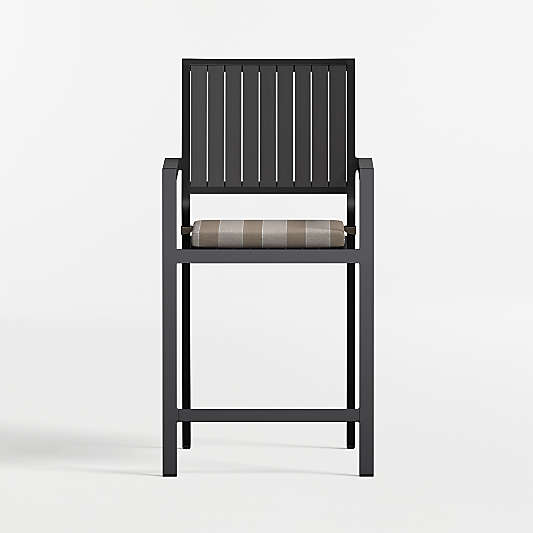 Alfresco Black Metal Outdoor Counter Stool with Range Dune Stripe Sunbrella ® Cushion