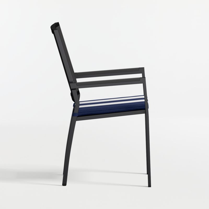 Alfresco Black Metal Outdoor Dining Armchair with Navy and White Cabana Stripe Sunbrella ® Cushion - image 5 of 9