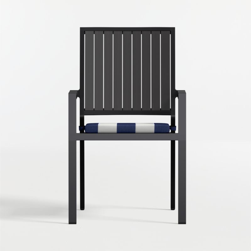 Alfresco Black Metal Outdoor Dining Armchair with Navy and White Cabana Stripe Sunbrella ® Cushion - image 4 of 9