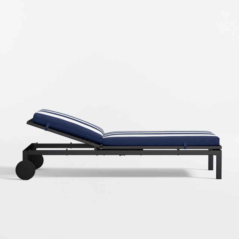 Alfresco Black Metal Outdoor Sun Lounger with Navy and White Cabana Stripe Sunbrella ® Cushion - image 4 of 8