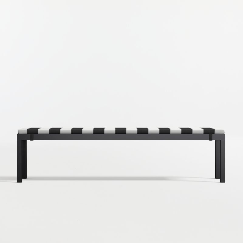 Alfresco Black Metal Outdoor Dining Bench with Black and White Cabana Stripe Sunbrella ® Cushion - image 5 of 7