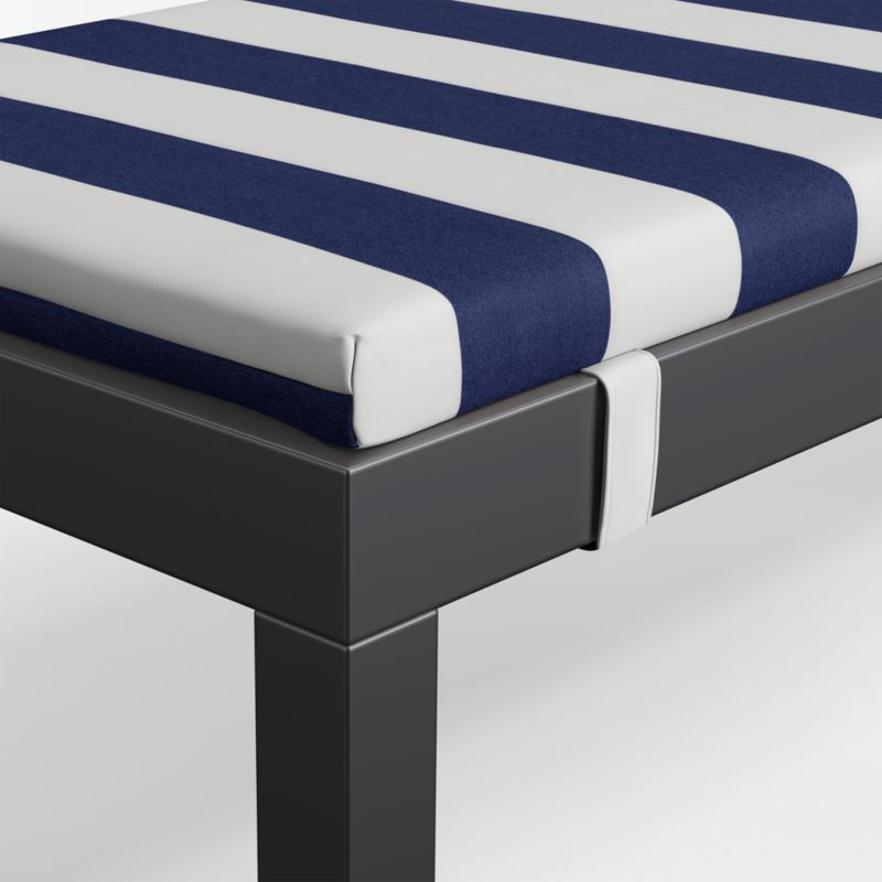 Alfresco Black Metal Outdoor Dining Bench with Navy and White Cabana Stripe Sunbrella ® Cushion - image 7 of 7