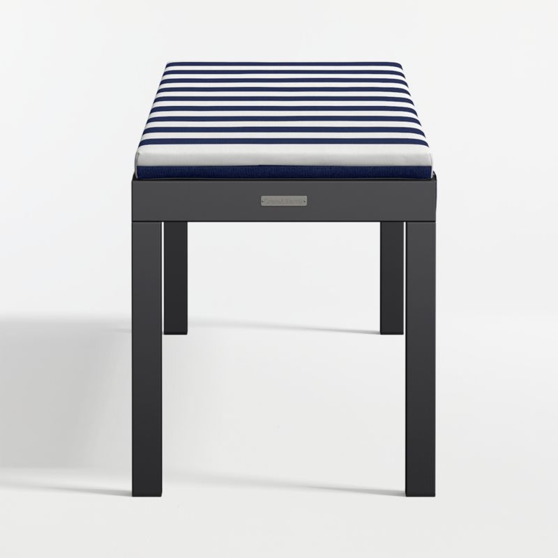 Alfresco Black Metal Outdoor Dining Bench with Navy and White Cabana Stripe Sunbrella ® Cushion - image 6 of 7