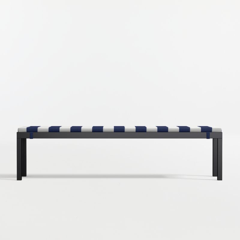 Alfresco Black Metal Outdoor Dining Bench with Navy and White Cabana Stripe Sunbrella ® Cushion - image 5 of 7
