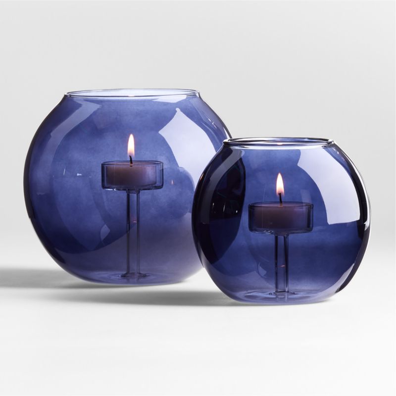 Alina Deep Blue Glass Tealight Candle Holder