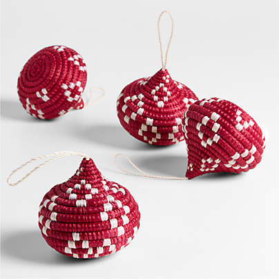 All Across Africa Red Tier Ball Christmas Ornaments, Set of 4