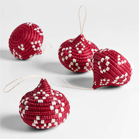 All Across Africa Red Tier Ball Christmas Ornaments, Set of 4
